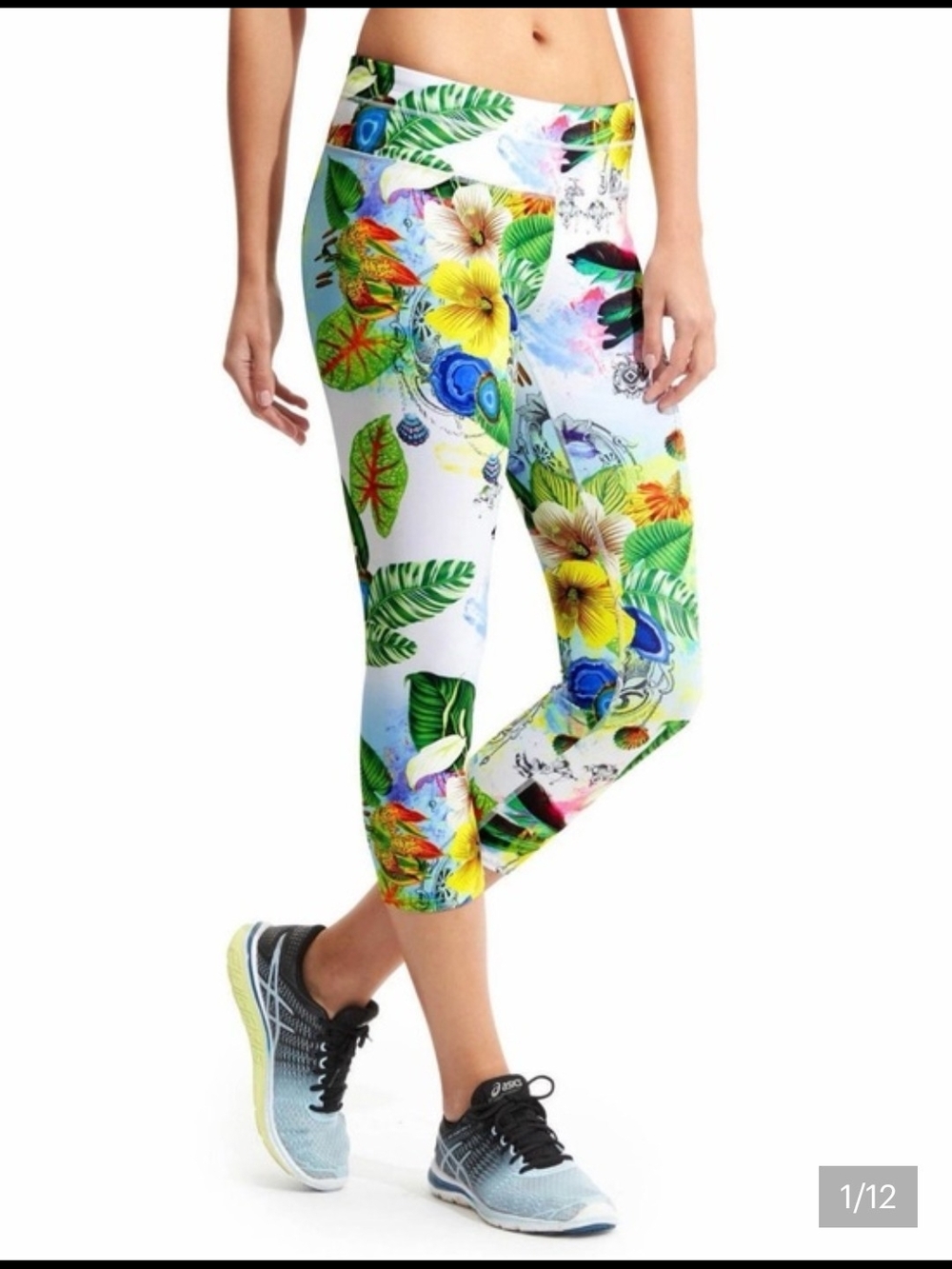 Athleta Tropical Sonor Capri - White Multicolor - sz XS